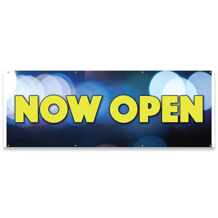 Signmission Now Open Banner Concession Stand Food Truck Single Sided B-96-30118